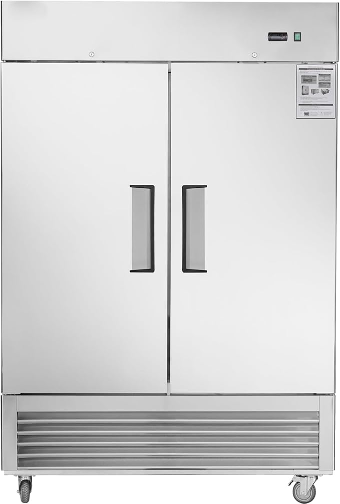 54" W Commercial Refrigerator 2 Section, 2 Solid Door Stainless Steel Reach-in Refrigerator 42.2 Cu.ft, Upright Fan Cooling for Restaurant, Bar, Shop, Home, Business, Kitchen, ETL & DOE