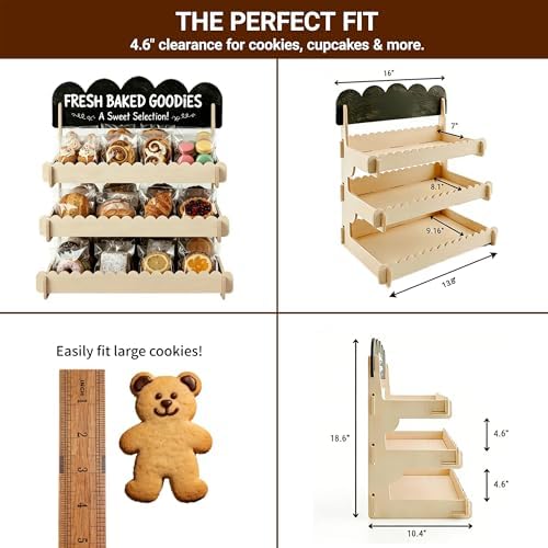 Cookie Display Stand for Vendors - Snack Organizer Countertop with Chalkboard, Tool-Free Easy Assembly, Natural Finish, Perfect for Bakeries, Markets, Events & Small Shops - Image 3