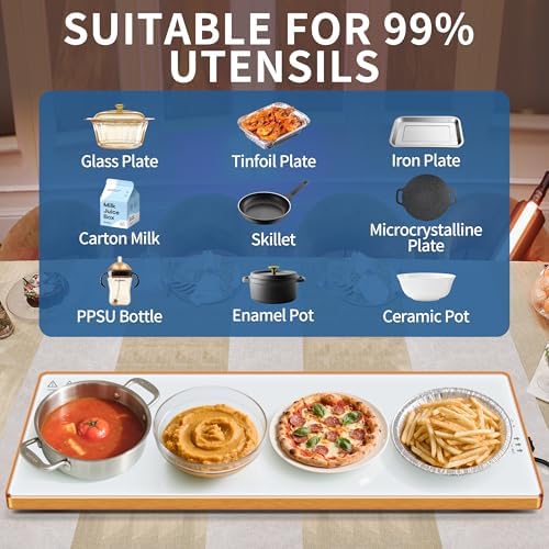 Warming Trays for Buffets Party, 32"x12", Tempered Glass Food Warmer, White - Image 4