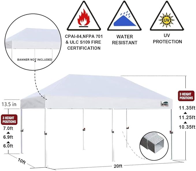 Eurmax USA Standard 10'x20' Patio Pop Up Canopy Tent Commercial Instant Canopies with Heavy Duty Roller Bag,Bonus 6 Sand Weights Bags (Grey)