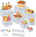 8 Pcs White Buffet Risers with Mini Sign and Marker, Food Risers Display Stands for Buffet Table Party Catering Dessert Jewelry Collectibles,Cube Nesting Boxes with Hollow Bottoms 8 Sizes (10" 9" 8" 7" 6" 5" 4" 3") by URLINE