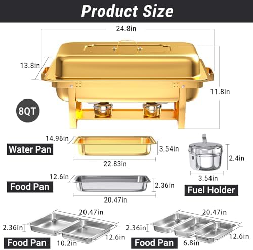 Chafing Dishes for Buffet, 8 Qt Food Warmers 4 Pack 7 Pans Gold - Image 6
