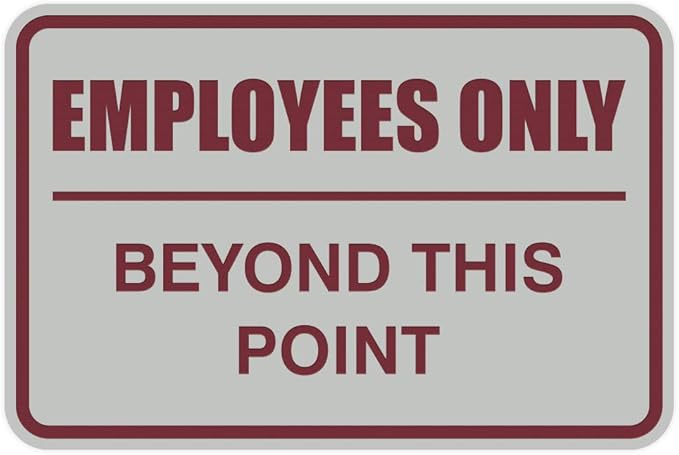 All Quality Classic Framed Employees Only Beyond This Point Wall or Door Sign | Easy to Install Business Signage - Small (Light Gray-Burgundy) 1 Pack