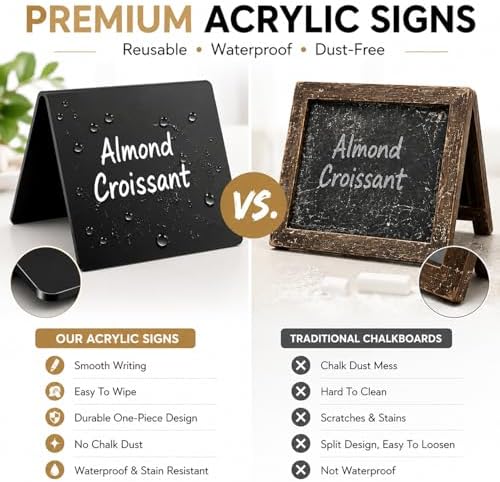 20 Pack Acrylic Chalkboard Signs with 8 Liquid Chalk Markers & 2 Cleaning Cloths, Reusable Double Sided Mini Table Signs - Image 6