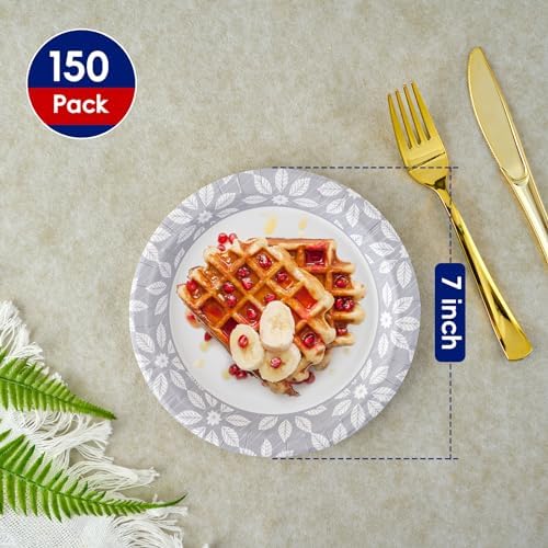 JOLLY CHEF 7 inch Disposable Paper Plates 150 Pack - Image 4