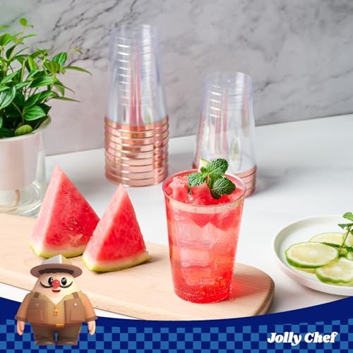 JOLLY CHEF 12 oz Rose Gold Plastic Cups Tumblers 100 Pack Disposable Clear - Image 6