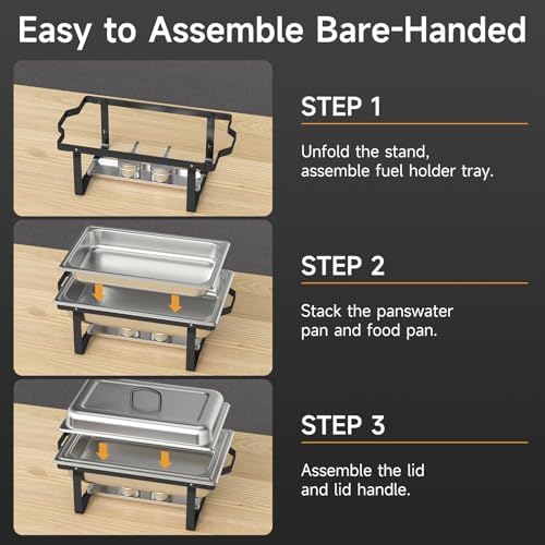 Chafing Dishes for Buffet 4 Pack, 9QT Chafing Dish High Grade Stainless Steel Chafer Complete Set,Steel Handle, Catering Events Complete Buffet Warmer Set (Black, 4) - Image 4