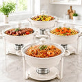 6QT White Chafing Dishes for Buffet, 4-Pack Round Chafers Sets by Camiku