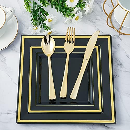 125 PCS Plastic Plates Set Gold Disposable Dinnerware Set for 25 Guests - Image 4