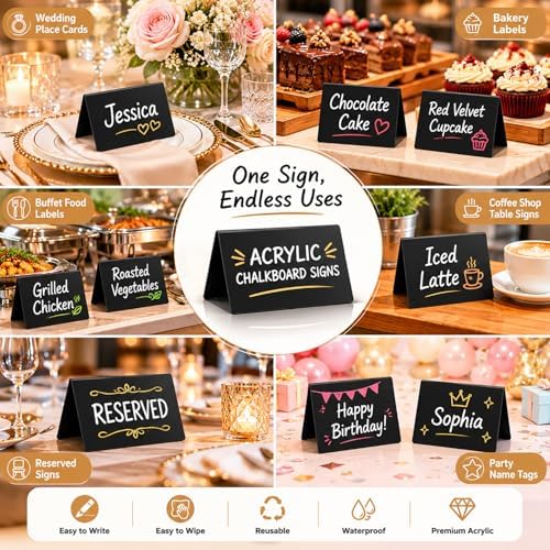 20 Pack Acrylic Chalkboard Signs with 8 Liquid Chalk Markers & 2 Cleaning Cloths, Reusable Double Sided Mini Table Signs - Image 5