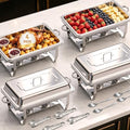 Chafing Dishes for Buffet, 4 Pack 9QT Stainless Steel Rectangular Buffet Servers and Warmers, Buffet Warmer Set with 4 Serving Tongs&Spoons, Food Warmers for Parties, Weddings, Catering Events by Unknown