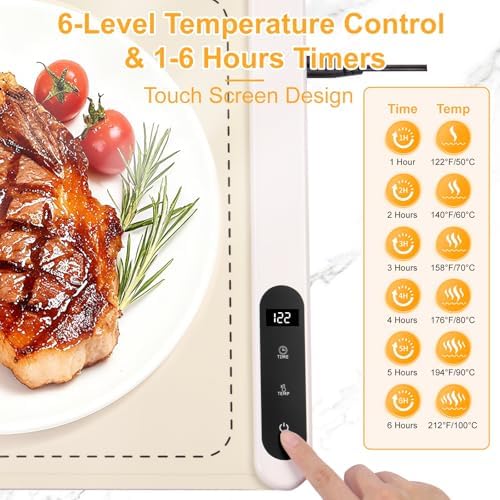 Extra Large Warming Mat for Food, (42"x15") Food Warming Mat with Countertop Insulation Pad, 6 Level Temperature & 6 Hours Timer, Silicone Food Heating Pad, Warming Trays for Buffets Party, Beige - Image 2