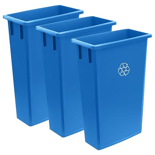 3 Pack 23 Gallon Waste Bin, Heavy-Duty Trash Can, Slim Rectangular Garbage Bin, Durable Waste Container, Recycling Bin, Plastic Wastebasket for Kitchen, Garage, Hotels, Restaurants, Office