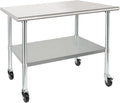 HARDURA Stainless Steel Table with Wheels 30 x 36 Inches Casters NSF Heavy Duty Commercial Prep Table with Undershelf and Galvanized Legs for Food Prep