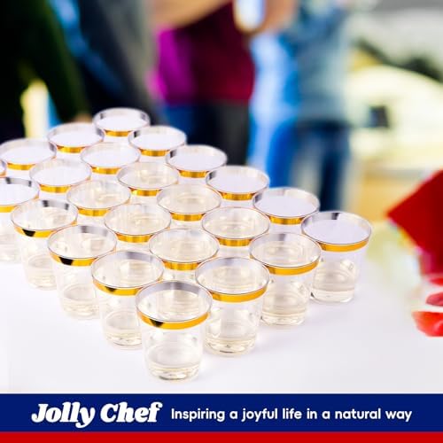 JOLLY CHEF 100 Pack Gold Plastic Cups, 12oz Clear Disposable Cups for Party - Image 5