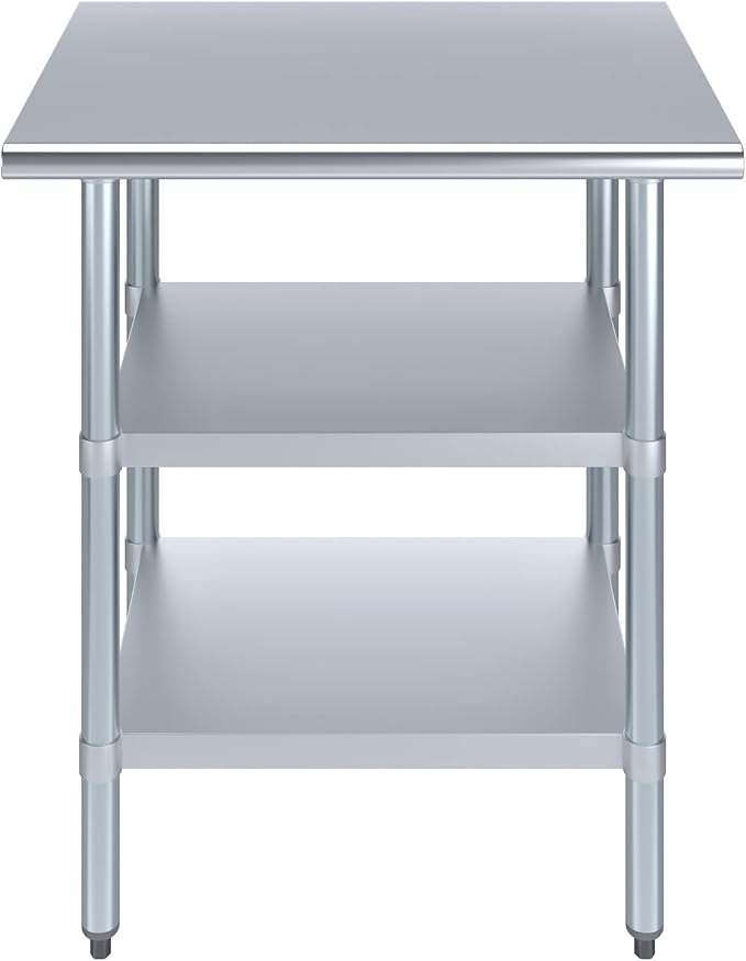 AmGood Stainless Steel Work Table with 2 Shelves | NSF | Metal Utility Table (30" Long x 24" Deep)
