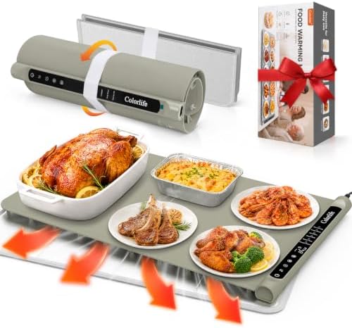 Warming Mat for Food, Electric Warming Tray with Heat-Resistant Pad-L Khaki by WELCOME