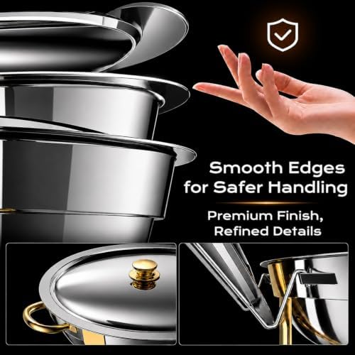 Chafing Dishes for Buffet, Cookriva 4 Pack 6QT Round Stainless Steel, Gold - Image 4