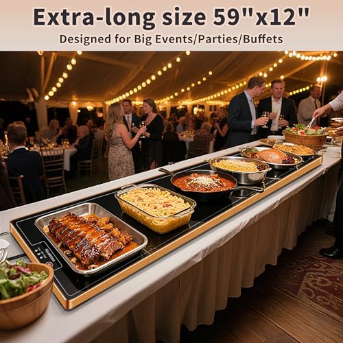 Warming Mat for Food,Extra Long 59"x12",Tempered Glass Warming Tray, Black - Image 2