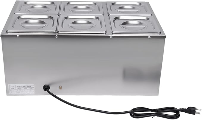 Commercial Bain Marie Food Warmer, 600W 6-Pan Electric Bain Marie Buffet Countertop Food Warmer, 19Qt Portable Steam Table Buffet Warmer 86-185℉ Temp Range for Catering, Restaurant, Hotel