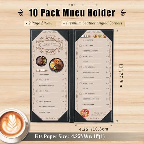 Menu Covers 4.25 x 11", 10Pcs 2 View Leather Restaurant Menu Holders - Image 2