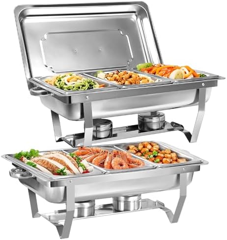 Chafing Dish Buffet Set, 9Qt 2 Pack Stainless Chafer 1/3 Size Pans by Unknown