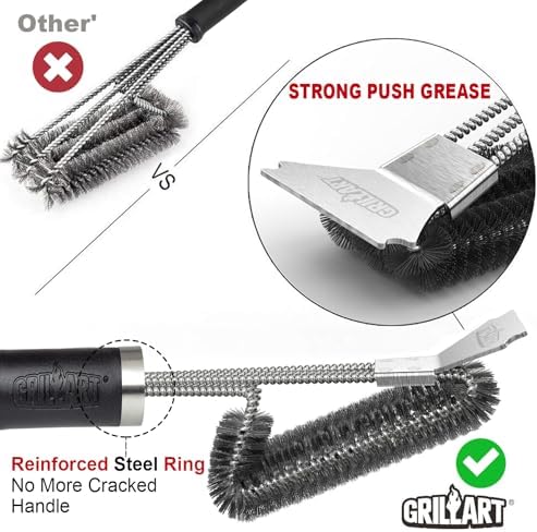 GRILLART Grill Brush and Scraper BBQ Brush for Grill, Safe 18" Stainless Steel Woven Wire 3 in 1 Bristles Grill Cleaning Brush, BR-4516 - Image 2