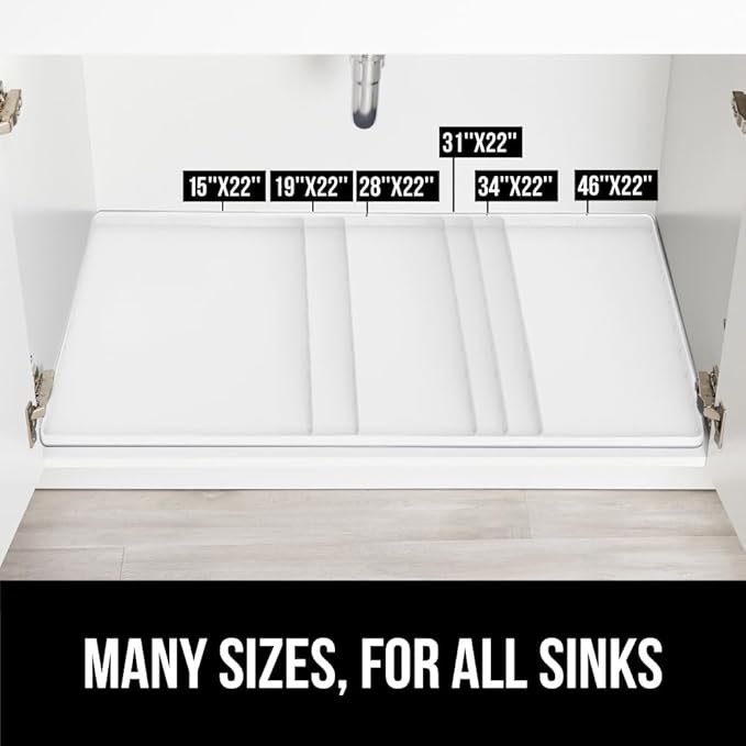 GORILLA GRIP Waterproof Silicone Under Sink Mat with Raised Lip for Kitchen and Bathroom, Cabinet Shelf Liner Stay in Place Mats Dishwasher Safe Drawer Liner, Organizer Tray, 19 x 22 in, White