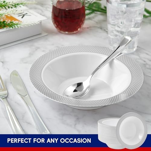 JOLLY CHEF Plastic Bowls with Silver Grid Rim Disposable 12oz Bolws 100Pack - Image 3