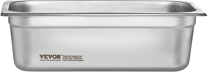 VEVOR 6-Pack Stainless Steel Hotel Pans - 1/3 Size 4-Inch Deep 0.8mm Thick Anti-Jam Commercial Food Pans for Steam Tables, Restaurants, Catering & Industrial Use