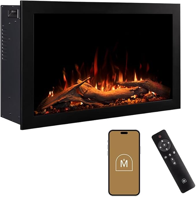 Modern Ember Highmark Traditional 26 Inch Built-in Smart Electric Fireplace Insert | Alexa/WiFi Enabled - Remote Included | Electric Firebox Heater with Multi-Color Flames | 1500W
