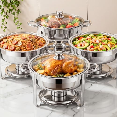 ALSO GO 4Pack Round 7QT Stainless Steel Chafing Dishes for Buffet by ALSOGO