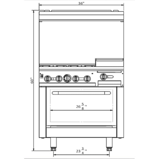 36" Freestanding Natural Gas Range | Cooking Stove with Single Standard Oven (2) Cast-Iron Open Burners and 24" Right Side Griddle | 130,000 BTU | 36"W x 32-1/4"D x 60-3/8"H, Stainless Steel