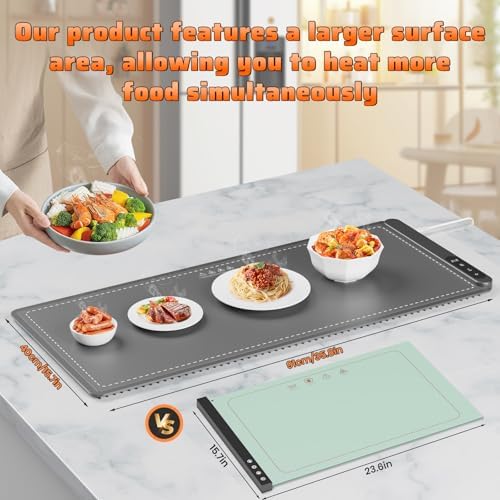 Fast Heating Warming Mat for Food, XL 36"x16", Electric Food Warmer with 6 Level Adjustable Temperature and 6 Hours Timer, Full-Surface Portable Warming Pad Trays for Buffets Party - Image 2