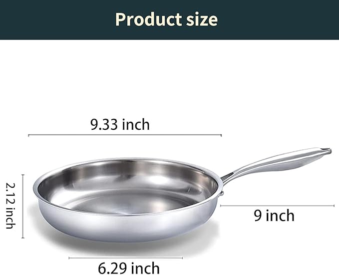DELARLO Tri-Ply Stainless Steel Frying Pan with Lid, Compatible with All Cooktops Up to 600℉, Heavy Duty, 8 inch Fry Pan with Lid, Fast & Even Heat, 8 inch Skillet, 18/10 Stainless Steel Pan