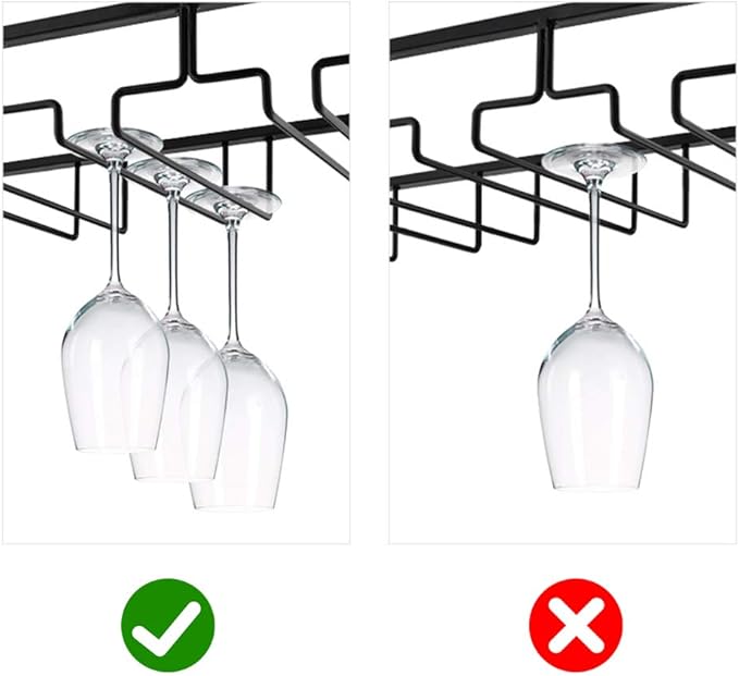 MOCOUM Wine Glasses Rack Under Cabinet Stemware Rack, Glass Hanger Rack Wire Glass Holder Storage Hanger for Cabinet Kitchen Bar (Black, 5 Rows 1 Pack)
