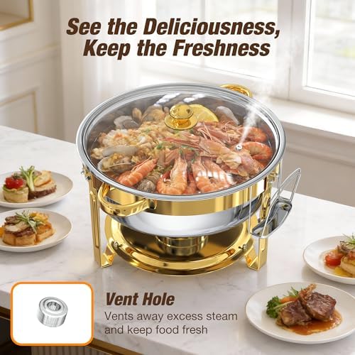 6.5QT Chafing Dishes for Buffet, 4 Pack Gold Round Buffet Display Set - Image 4