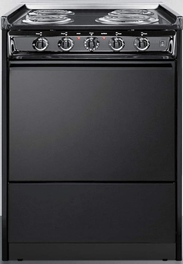 Summit Appliance TEM610CR 24" Wide Slide-in Electric Range in Black with Lower Storage Compartment, Indicator Lights, Broiler Pan, Chrome Drip Pans, Recessed Oven Door, Push-to-turn Burner Knobs