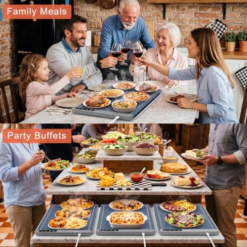 FYY Warming Mat for Food with Heat Resistant Pad, Prevent Countertop Cracks, Keep Meal Warm, Rapid and Full Surface Heating, 6 Temp Settings, 6H Timer, Upgraded Rollable Portable Food Warmer Mat Blue - Image 5
