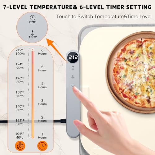 Homelove Warming Mat for Food - Electric Warming Tray with 7-Level Temp Settings & 6 Hours Timer, Full Surface Graphene Heating, Waterproof Dishwasher-Friendly Food Warmer for Parties, Kitchen (Beige) - Image 4