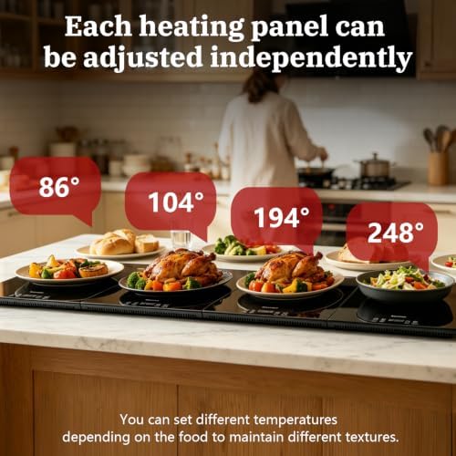 4-in-1 Electric Warming Tray with Independent Zone Control, 47.2"x15.7" Extra Large 4MM Tempered Glass Food Warmer, 9 Temp Settings 86-248°F & Timer, Modular Hot Plate for Buffet, Catering & Parties - Image 2