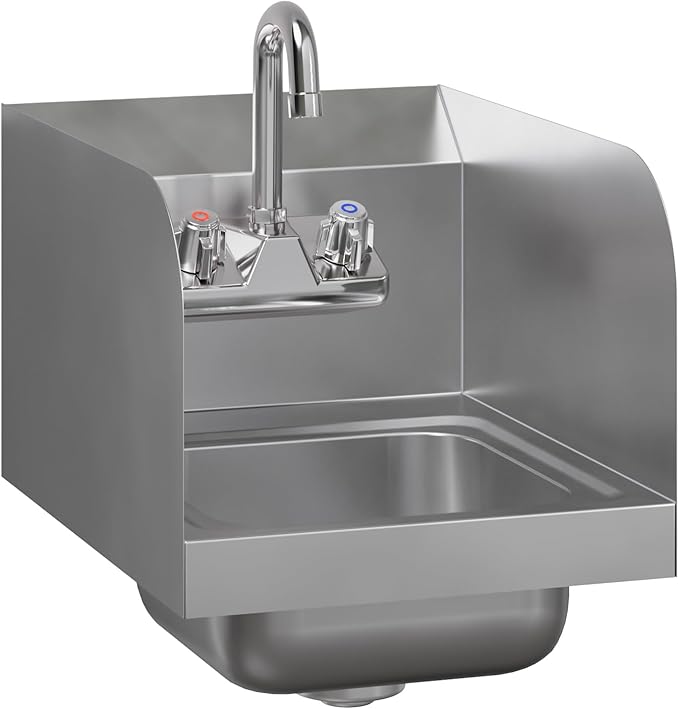 AmGood Stainless Steel Wall Mount Hand Sink | NSF | Commercial Hand Washing Basin For Restaurant, Kitchen and Home (12" x 16" with Sidesplash)