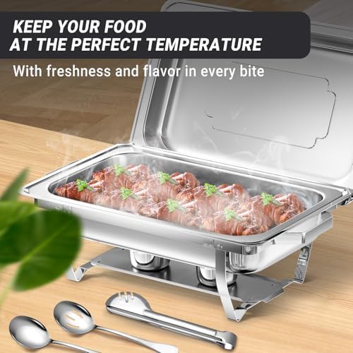 Chafing Dishes for Buffet, 8 Qt Food Warmers 4 Pack 7 Pans Silver - Image 4