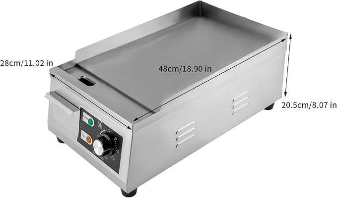 Electric Countertop Flat Top Griddle 110V 1300W Commercial Teppanyaki Grill 11"x15.7" Stainless Steel Commercial Flat Top Grill Thermostatic Control 122-572°F for Restaurant Kitchen