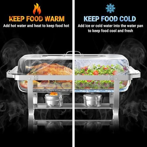 Chafing Dishes for Buffet, 8 Qt Food Warmers 4 Pack 7 Pans Silver - Image 3