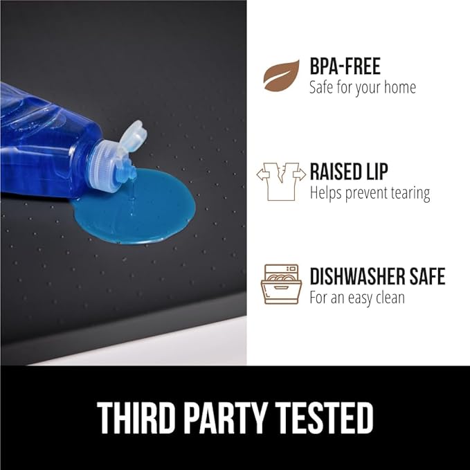 GORILLA GRIP Waterproof Silicone Under Sink Mat with Raised Lip for Kitchen and Bathroom, 46 x 22 in, Cabinet Shelf Liner Stay in Place Mats Dishwasher Safe Drawer Liner, Organizer Tray, Black