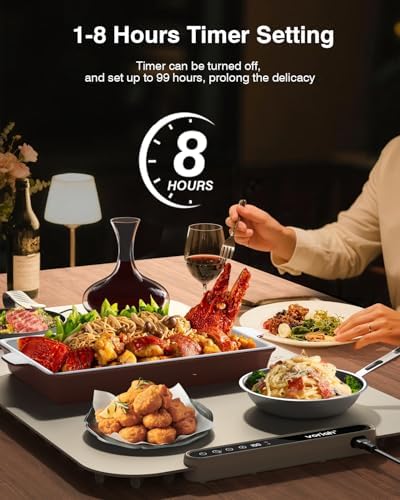 Warming Mat for Food,27.5x15.7" Large Electric Buffet Warming Tray, 7 Temp Levels, 99H Continuous Heat, ℉/℃ Switch, Patented Fast-Heat Design for Parties, Family Meals, Daily Use Apricot - Image 4