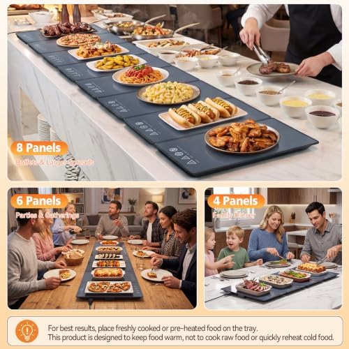50" x15" Electric Warming Tray for Parties Buffet, 5-in-1 Modular Food Warmer Mat with 17 Heat Levels, 12H Timer, Child Lock & Glass Surface for Family Dinners Holiday Gatherings - Image 3