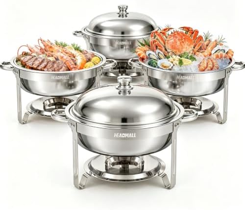 HEADMALL Chafing Dishes for Buffet 4 Pack, 6QT Gold Food Warmers for Parties Buffet Servers, Warming Trays for Wedding, Birthday Party or Holiday Celebration (4, Silver) by HEADMALL
