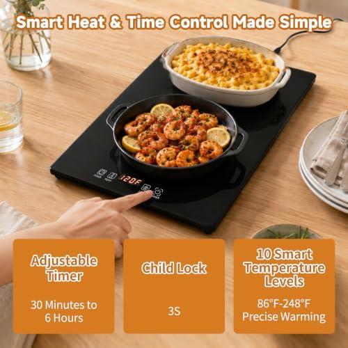 Electric Warming Tray 47"x 15" Extra-Long Warming Mat for Food with Independent Temp&Timer Control 4-in-1 Modular Food Warmers for Parties Buffet-Glass Food Warming Mat, Kitchen Gifts for Mom Hosts - Image 4